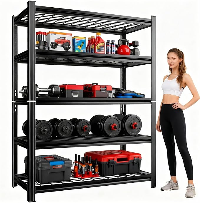 48''W Wire Garage Metal Shelving, 3020 Lbs Heavy-Duty Garage Storage Shelves, 5-Tier Adjustable Reinforced Shelves for Laundry Rooms, Basements, Kitchens&Outdoor (48''W*24''D*72''H)