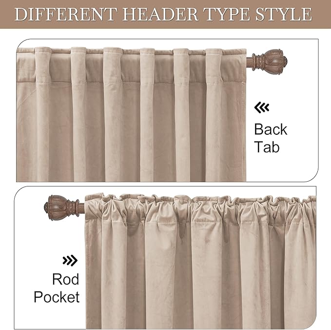 RYB HOME Velvet Curtains 108 inches Length, Back Tab & Rod Pocket Soft Fabric Drapes for Bedroom Room Divider Curtains, Blush, W 52 x L 108, 2 Panels Set