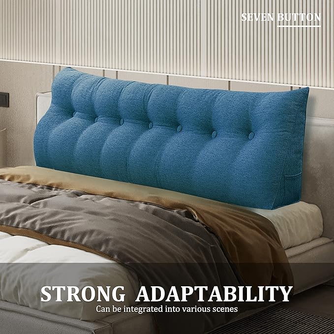 homecozy Wedge Headboard Pillow Dorm Room Reading Pillow Back Support for Sitting Up in Bed Bolster Lumbar Cushion Body Positioning Bedrest Cotton Linen 76in Blue King