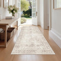 FMFUNCTEX 2x6 Hallway Runner Rug Beige Vintage Neutral Washable Non Slip Low Pile Traditional Indoor Carpet Soft Retro Floral Entryway Rug for Kitchen Living Room Bedroom Bathroom Laundry Entrance