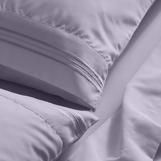 Mellanni Full Sheet Set - 6-Piece Iconic Collection Bedding, (Including 4 Pillowcases), 21-Inch Extra Deep Pocket, Easy Care, Ultra Soft, Cooling Sheets, Brushed Microfiber - Lavender