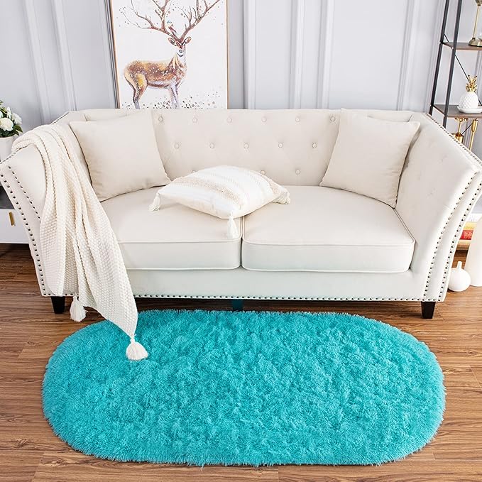 Noahas Ultra Soft Fluffy Bedroom Rugs Kids Room Carpet Modern Shaggy Area Rugs Home Decor 2.6' X 5.3', Teal Blue