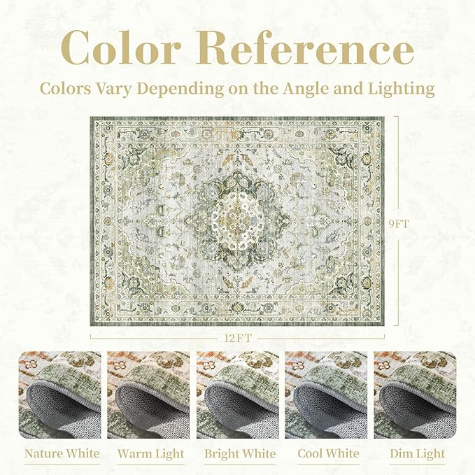 PADOOR 9X12 Area Rug,Rugs for Living Room,Soft Green Rugs for Bedroom,Machine Washable Rugs Non Slip Carpet,Rug for Dining Room Living Room Bedside Office