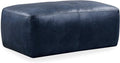 POLY & BARK Denver Ottoman – 43" Large Pouf with Feather-Down Topper – Full-Grain Leather Upholstered Pouf Ottoman for Living Room – Vintage Italian Leather in Midnight Blue