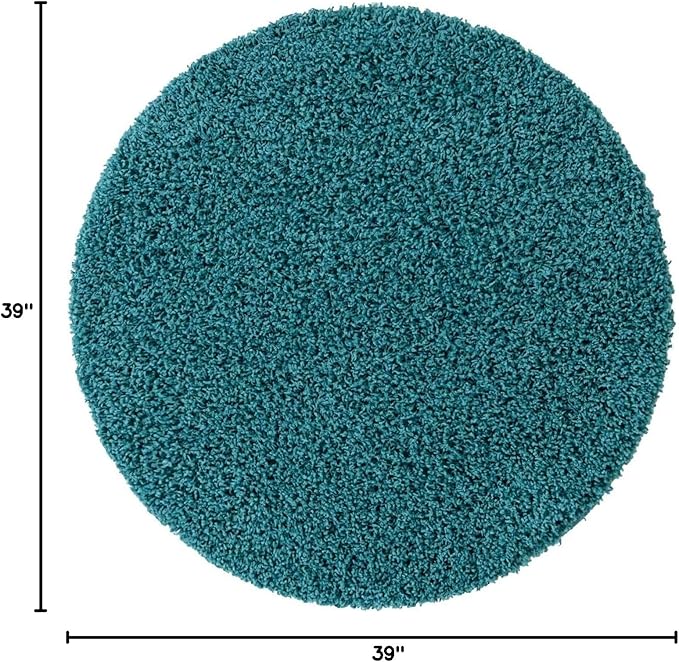 Unique Loom Solid Shag Collection Area Rug (3' 3" Round, Deep Aqua Blue)