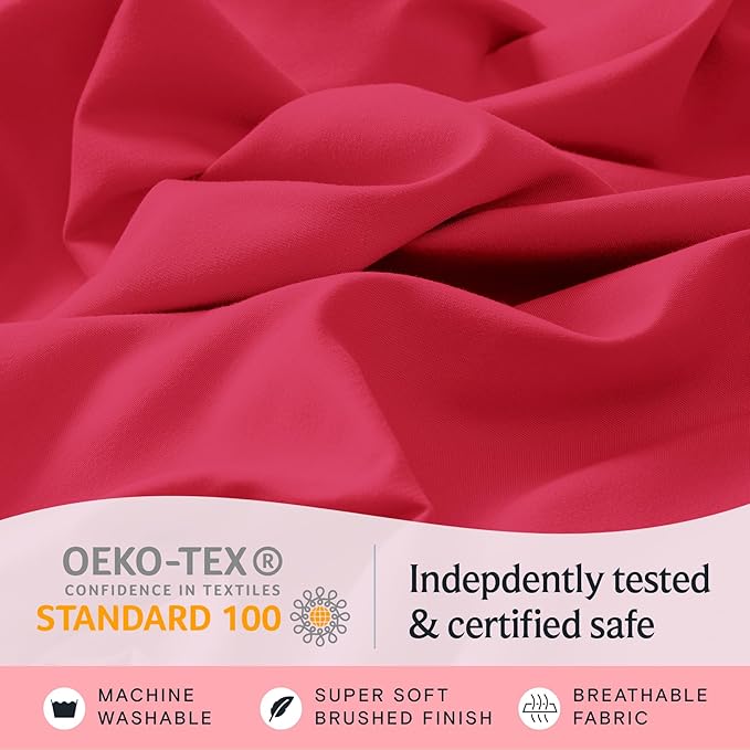LuxClub 3 PC Twin Sheet Set, Deep Pockets Wrinkle Free Cooling Bed Sheets Hotel Bedding for Women, Men, Kids & Teens, Includes 1 Fitted Sheet, 1 Flat Sheet and 1 Pillowcase-Silky Soft Red