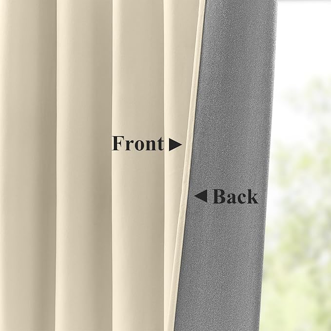 Velvet Curtains 102 Inches Long for Bedroom, Room Darkening Thermal Insulated Soundproof Curtain Solid Soft Elegant Window Drapes for Living Room, Back Tab Rod Pocket, Ivory, W52 x L102, 2 Panels