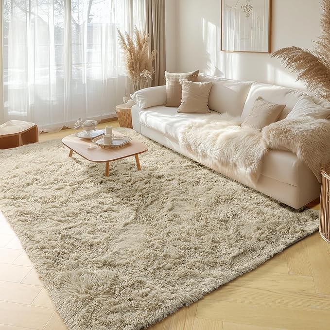 PAGISOFE Fluffy Large Living Room 5x7 Area Rugs,Fuzzy Shag Shaggy Rug Soft Plush Fur Beige Carpet for Room Decor,Indoor Modern Rugs for Living Room Bedroom Dorm Kids Room Decor Nursery Beige Rug