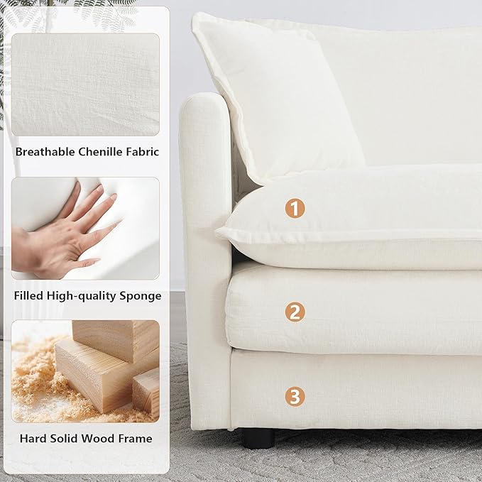 mikibama 41.4 Inch Single Seat Sofa, Chenille Comfy Deep Upholstered Couch Armchair with Toss Pillow for Living Room Bedroom Office Apartment, Beige