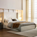 KEIKI Queen Bed Frame with Upholstered Wingback Headboard, Tufted Chenille Platform Bed, No Box Spring Needed, Ivory