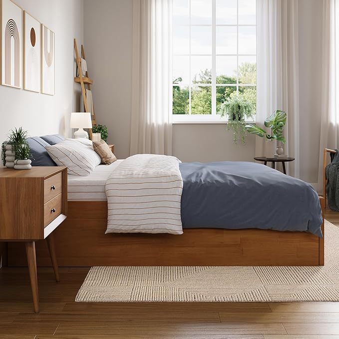 AFI Concord Full Solid Wood Platform Bed with Footboard & Full Trundle in Light Toffee
