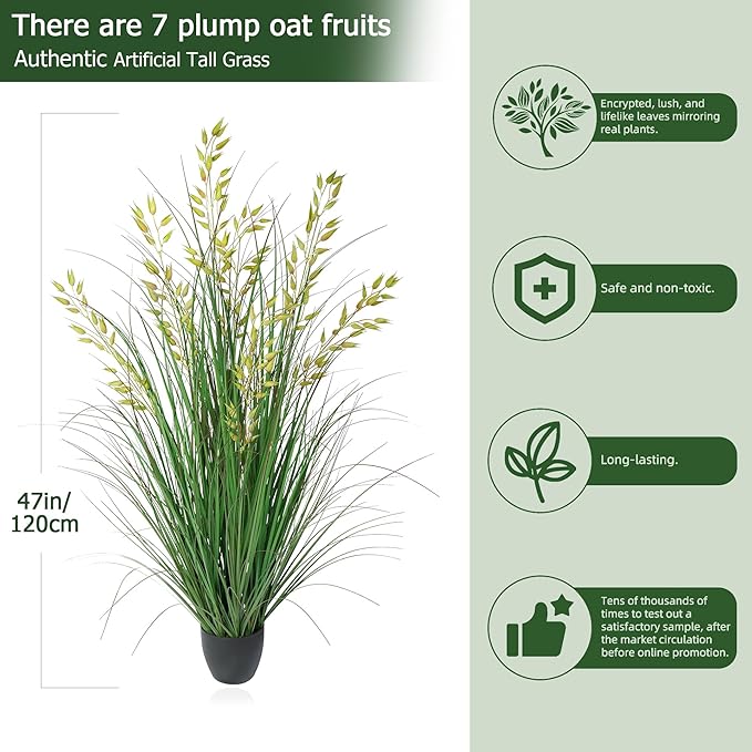 Artificial Plants Artificial Wheat Grass Faux Plants Artificial Grass Plant Fake Green Plants Tall Fake Plants Tall Suitable for Indoor Home Decor Outdoor Porch Terrace Decor（47In 1PCS
