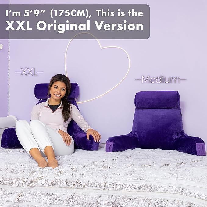 Husband Pillow XXL – Reading Pillow Bed Chair with Arms & Back Support – Purple - Back Pillow for Beds Sitting Up – Bed Rest Arm Pillow – Comfy Reading Pillow for Adults