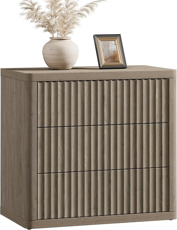 SICOTAS Night Stand Set 2 - Oversized Extra Large Bedside Table Modern Side Table with Storage Fluted 3 Drawer Nightstand 27.5" W End Tables Dorm Room Nightstands for Bedroom Sofa Couch Home Office
