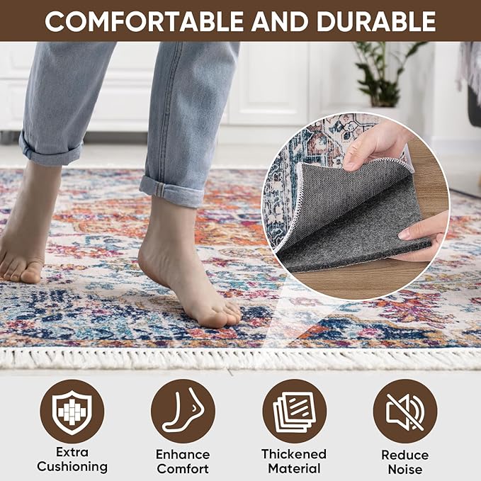 BALEINE Felt Non Slip Rug Pads, Extra Large 1/4" Thick Felt and Rubber Backing, Shock Absorbing Carpet Pad for All Carpets and Hardwood Floors (4x6 Ft)