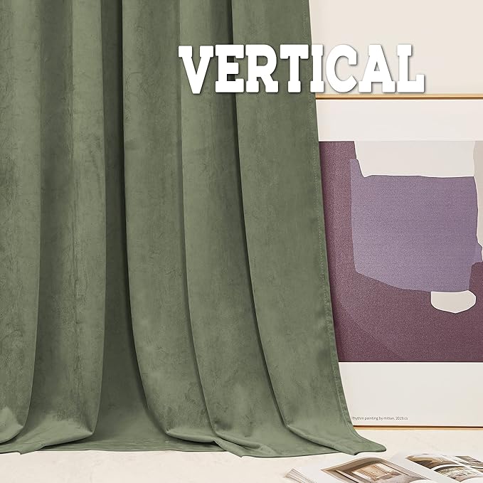 RYB Home Velvet Blackout Curtains for Bedroom - Super Soft Room Darkening Curtains Thermal Insulated Drapes Heat Block Window Panels for Living Room, Wide 62 x Long 84, Sage Green, 2 Panels