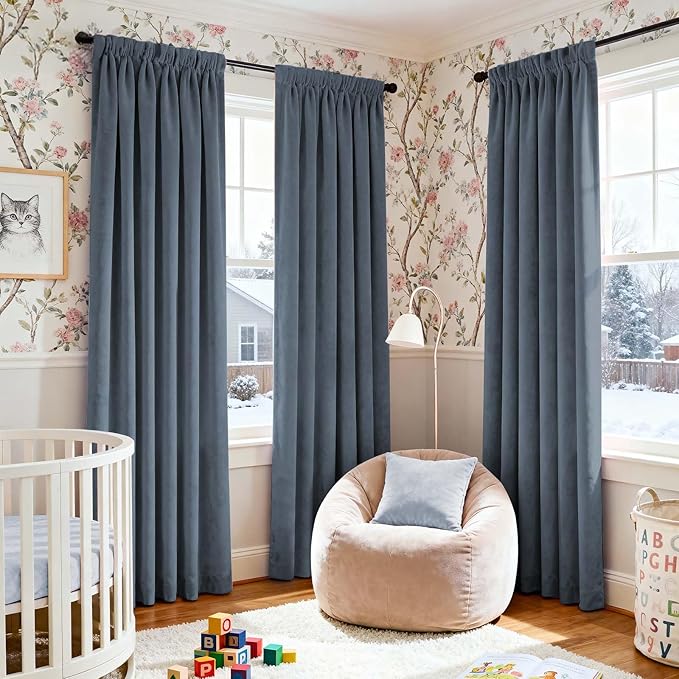 Lazzzy Velvet Blackout Curtains Thermal Insulated Room Window Drapes Super Soft Luxury Curtains for Living Room Bedroom Rod Pocket 2 Panels, Dark Slate, 42" W x 90" L