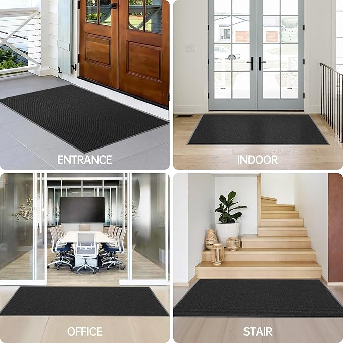 Front Door Mat, 72" x 24" Heavy Duty Indoor Outdoor Doormat, Non-Slip Welcome Mats for Entryway, Rubber Backing Low Profile Commercial Door Mats, Black Stripe