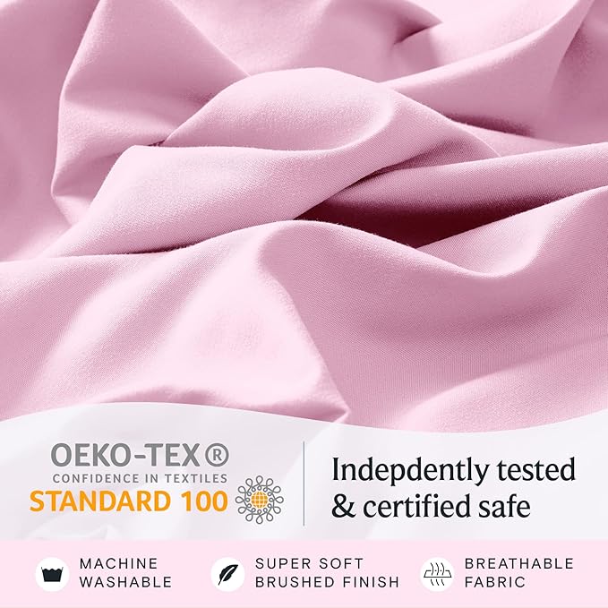 LuxClub 3 PC Twin Sheet Set, Deep Pockets Wrinkle Free Cooling Bed Sheets Hotel Bedding for Women, Men, Kids & Teens, Includes 1 Fitted Sheet, 1 Flat Sheet and 1 Pillowcase-Silky Soft Powder Pink