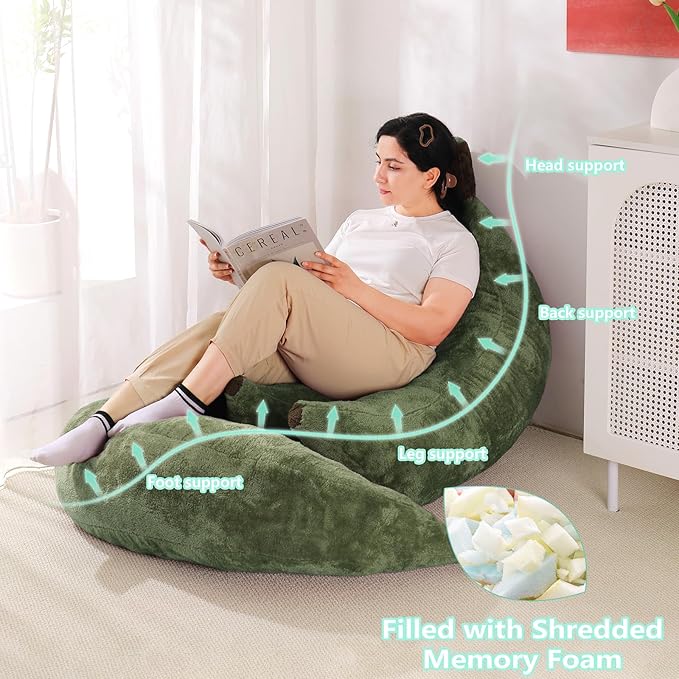 Banana Bean Bag Chair with Ottoman, Floor Sofa Bed with Footrest, Comfy Convertible Lounger for Teens & Adults, Plush Couch for Bedroom, Living Room or Dorm, M-DarkGreen