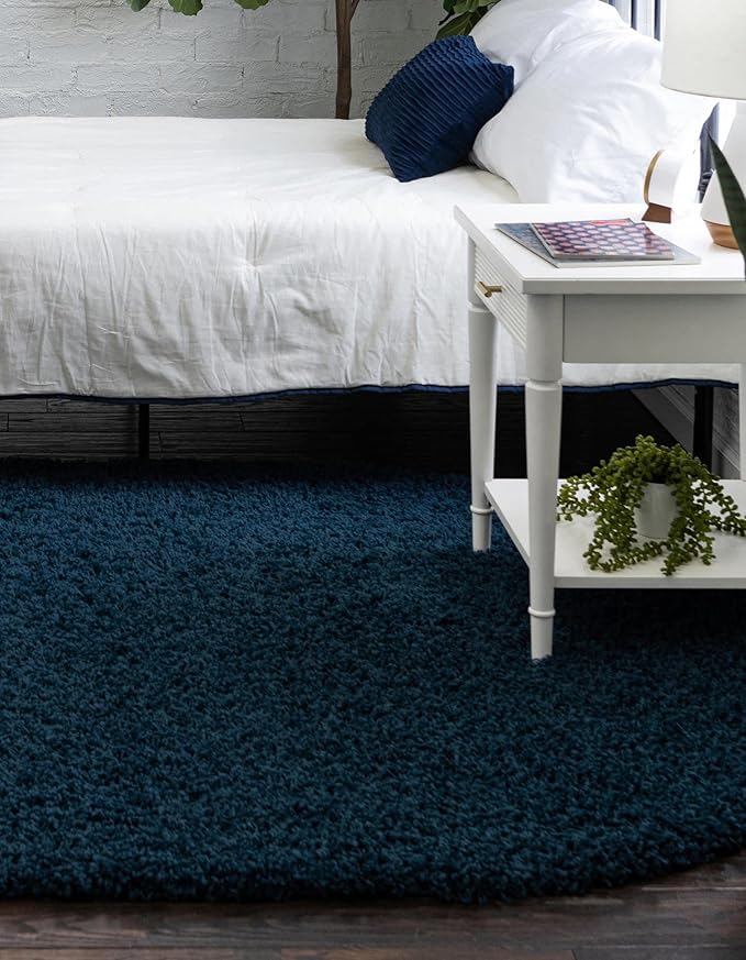 Unique Loom Solid Shag Collection Area Rug (3' 3" x 5' 3" Oval, Sapphire Blue/ Navy Blue)