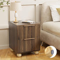 Fluted Nightstand, Walnut Finish Bedside Table with Spacious Storage Drawers, Night Stand with Solid Wood Round Legs for Bedroom, End Table, Side Table