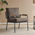 VINGLI Mid-Century Modern Accent Armchiar for Small Space, Small Comfy Upholstered Leisure Reading Chair with Wood Armrest for Bedroom, Living Room, Waiting Room, Linen Expresso