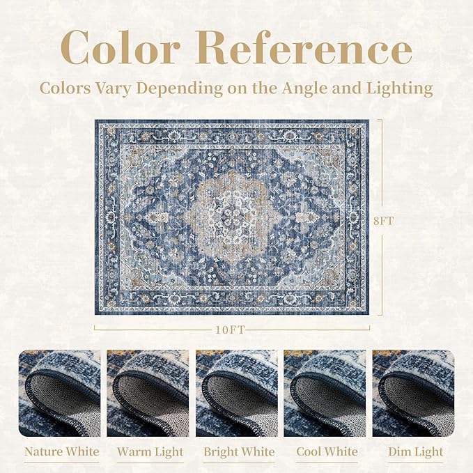 PADOOR 8X10 Area Rug,Rugs for Living Room,Soft Blue Rugs for Bedroom,Machine Washable Rug Non Slip Carpet for Dining Room Living Room Bedside Office