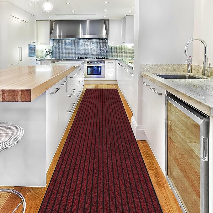 Ottomanson 2'7" x 14' Hallway Runner with Scraper Pile Extra Durable Non-Slip Rug Mat for Indoor & Outdoor Use - Ideal for Kitchen, Entryway, Patio & Garage - High-Traffic Carpet, Red