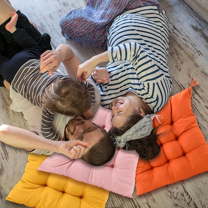 Geetery 12 Pcs Floor Pillows for Classroom Bulk Square Seating Cushions for Floor Chair School Kindergarten Reading Corner, 15.7'' Large Thick Meditation Cushions Yoga Nursery Daycare (Candy Color)