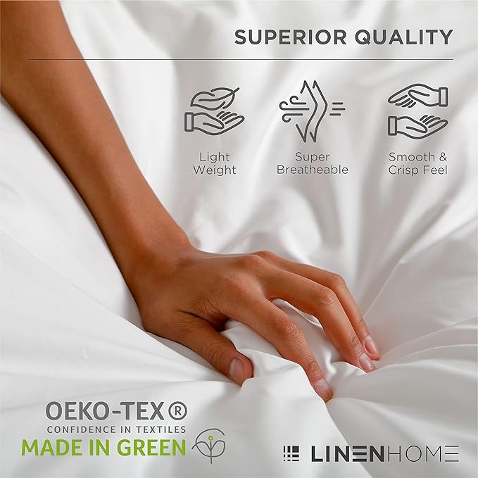Linen Home 100% Cotton Percale Sheets Twin XL Size, Frosty Green, Deep Pocket, 3 Pieces Set - 1 Flat, 1 Deep Pocket Fitted Sheet and 1 Pillowcase, Crisp Cool and Strong Bed Linen