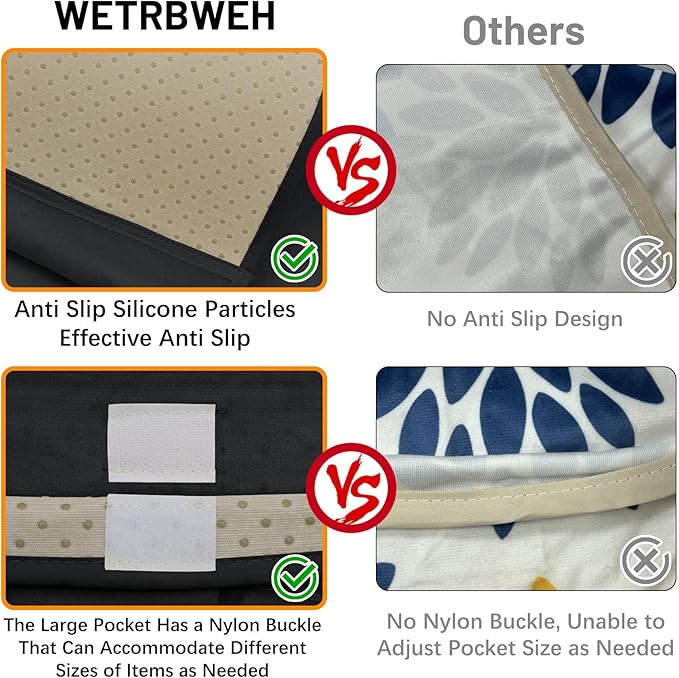 WETRBWEH TV Remote Control Holder Couch Caddy, Non-slip Bedside Caddy Organizer with 5 Pockets for Key Glasses Phone Magazine Holders (Black, 35"x12.4")