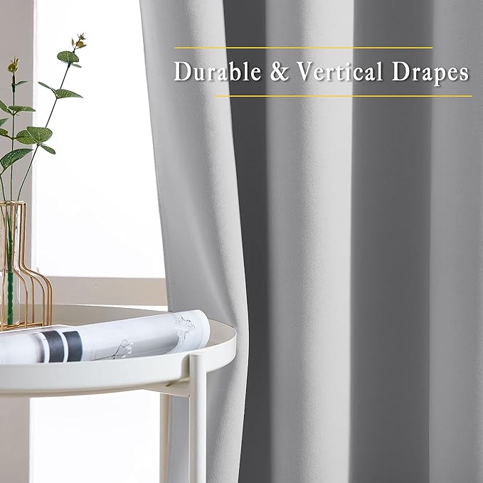 NICETOWN Room Darkening Silver Grey Curtains for Living Room - Solid Thermal Insulated Sound Reducing Grommet Curtains Drapes for Bedroom/Patio (2 Panels, W66 x L84)
