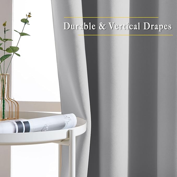 NICETOWN Silver Grey Cafe Curtains 36 inches Long, Grommet Room Darkening Window Treatment Thermal Drapes for Kitchen, 2 Panels, W52 x L36