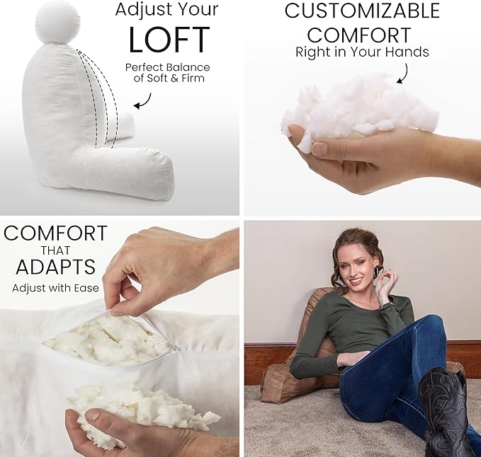 Husband Pillow Aspen Saddle Brown, Reading Pillow Bed Rest Chair, Two-Sided Reversible Fabric, Large Lounge Cushion Adult Backrest with Arms, Comfy Back Support for Sit Sitting Up, Wash/Remove Cover
