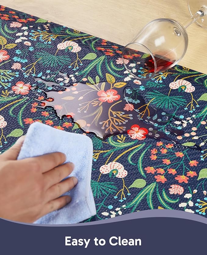 Ophanie Kitchen Mats for Floor, 3/4 inch Thick, 20x39 Anti Fatigue Cushioned Mat, Kitchen Rugs, Waterproof, Comfort Ergonomic Standing Mat for Office, Home, Sink, Blue Flower Non-Slip Ridged Bottom