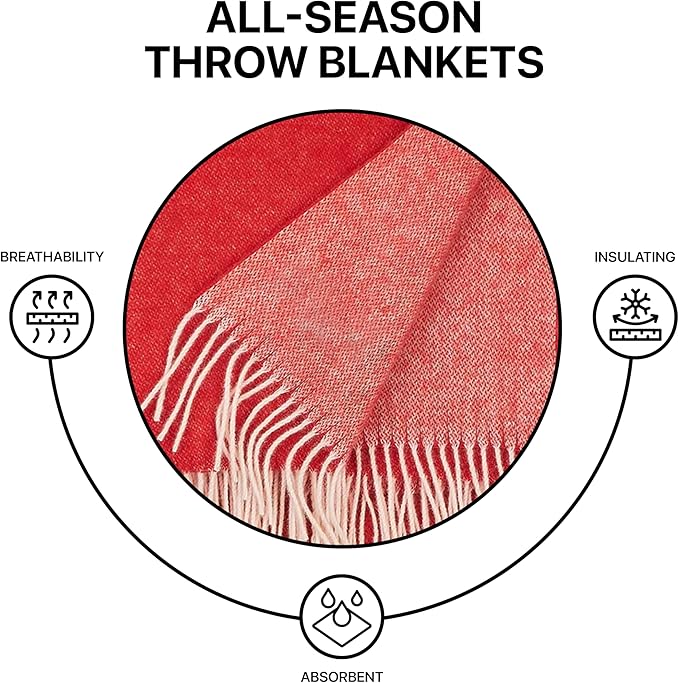 New Zealand Virgin Wool Throw Blanket, Indoor & Outdoor, Soft Blanket with Fringes, 55 x 79 in (140 x 200 cm)
