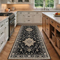 Area Rugs 3'x7' Washable Non-Slip, Floral Vintage Distress Print Pattern Medallion Carpet for Living Room Bedroom Dining Room, Black Brown Neutral Dark Tan