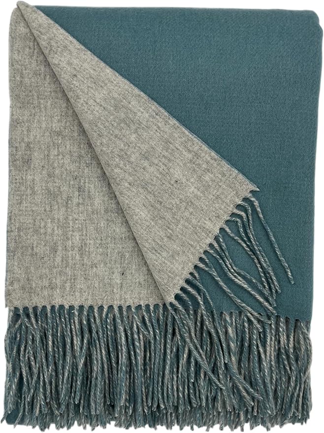 Alashan Cashmere Blend Double Faced Throw-Super Soft and Luxe Fabric- Perfect for Cozy Nights! 95% Merino Wool/5% Cashmere, 50" x 70", Great Gift Item. (Lakeshore & Quartz)