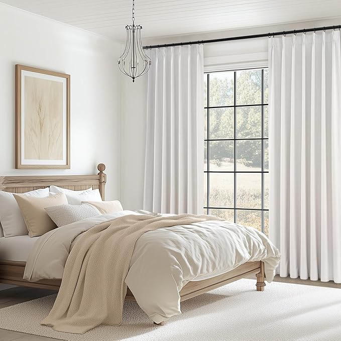 Topfinel 100 Inch Long Black Out Custom Drapery Panels, Double Pinch Pleated Window Coverings, Kids Summber Boho Farmhouse Heat Blocking Sound Block Back Tab Curtains for Patio Sunroom Bay Window