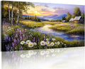 SERIMINO Large Wall Art for Living Room, River Landscape Wall Art, Meadow Wildflower Canvas Art Prints, Countryside Sunset Paintings Wall Decor for Bedroom, Farmhouse Kitchen Decor Pictures 24"X48"