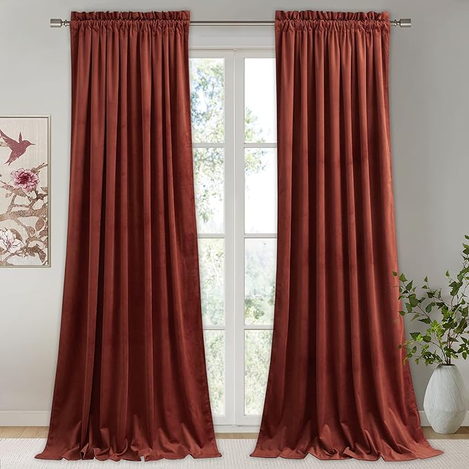 StangH Rust Velvet Curtains for Bedroom, Luxury Room Darkening Window Drapes Thermal Insulation Noise Reduction Door Panels for Dining Room/Nersury, W52 x L84, 2 Panels