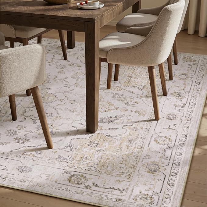 PADOOR 9X12 Area Rug,Rugs for Living Room,Soft Beige Rugs for Bedroom,Machine Washable Rug Non Slip Carpet for Dining Room Living Room Bedside Office