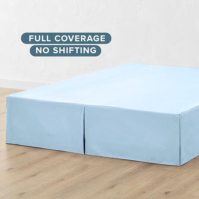 Bare Home Queen Bed Skirt - 15-Inch Tailored Drop Easy Fit - Bed Skirt for Beds - Center & Corner Pleats (Queen, Light Blue)