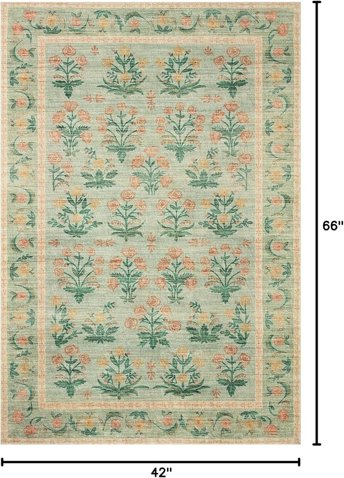 Loloi Rifle Paper Co. Eden Collection EDE-01 Mughal Rose Moss 3'-6" x 5'-6" Accent Rug feat. CloudPile™