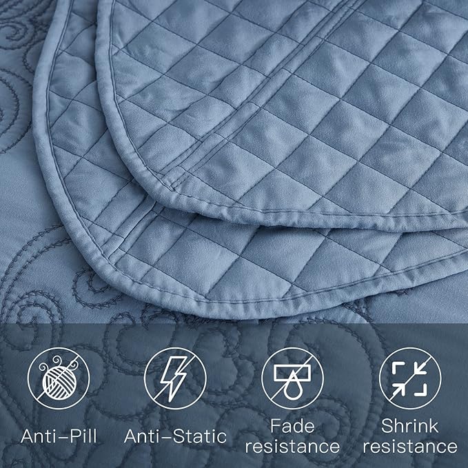 CHIXIN Oversized Bedspread Coverlet Set King Size - Lightweight Bedding Cover - Beautiful Stitching - 5 Piece Reversible Bedspread - Luxury Damask Paisley Pattern (King, Ashley Blue)