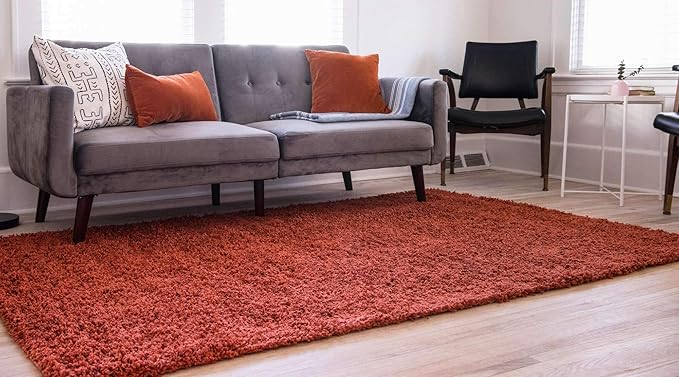 Unique Loom Solid Shag Collection Area Rug (4' 1" x 6' 1" Rectangle, Terracotta)