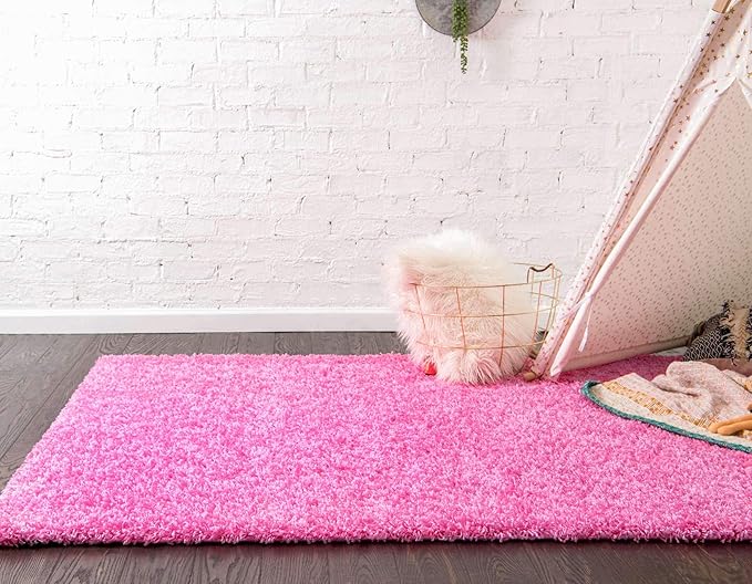Unique Loom Solid Shag Collection Area Rug (7' 1" x 10' Rectangle, Taffy Pink)