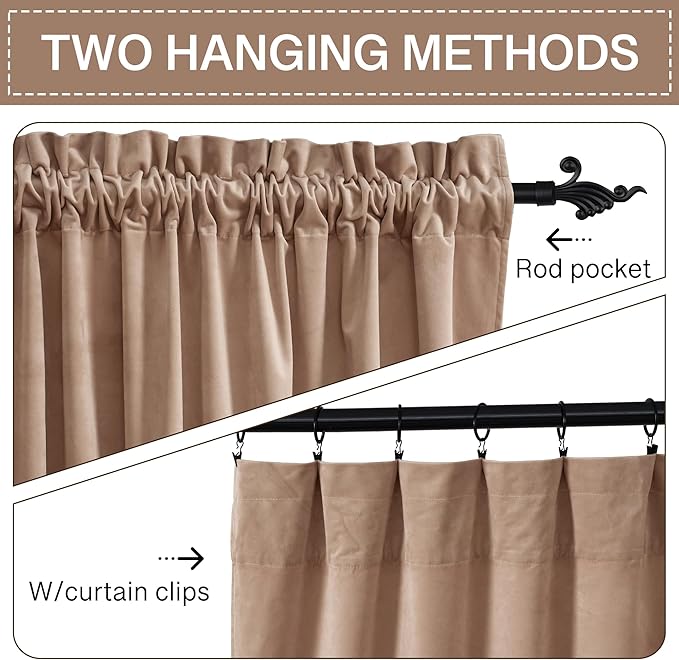 StangH Velvet Curtains 92 inches Long Blush Beige Nursery Kids Bedroom Window Drapes Thermal Insulated Privacy Protect Panels for Living Dining Room Office Patio, W52 x L92, 2 Panels
