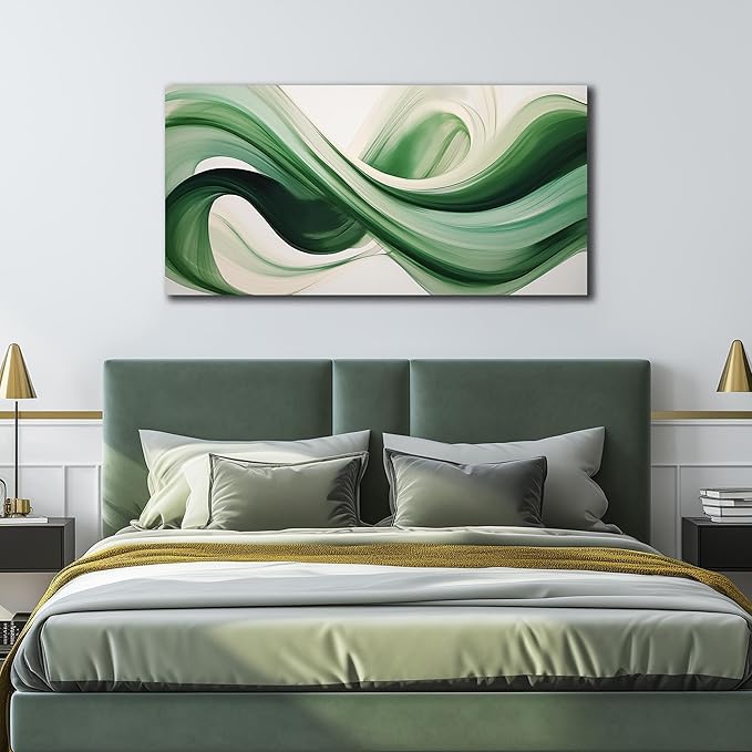 JuhaiArt Green Wall Art for Bedroom White Wall Decor 24"x 48" in Wall Paintings Abstract Picture Art for Living Room Home Kitchen Modern Prints Artwork